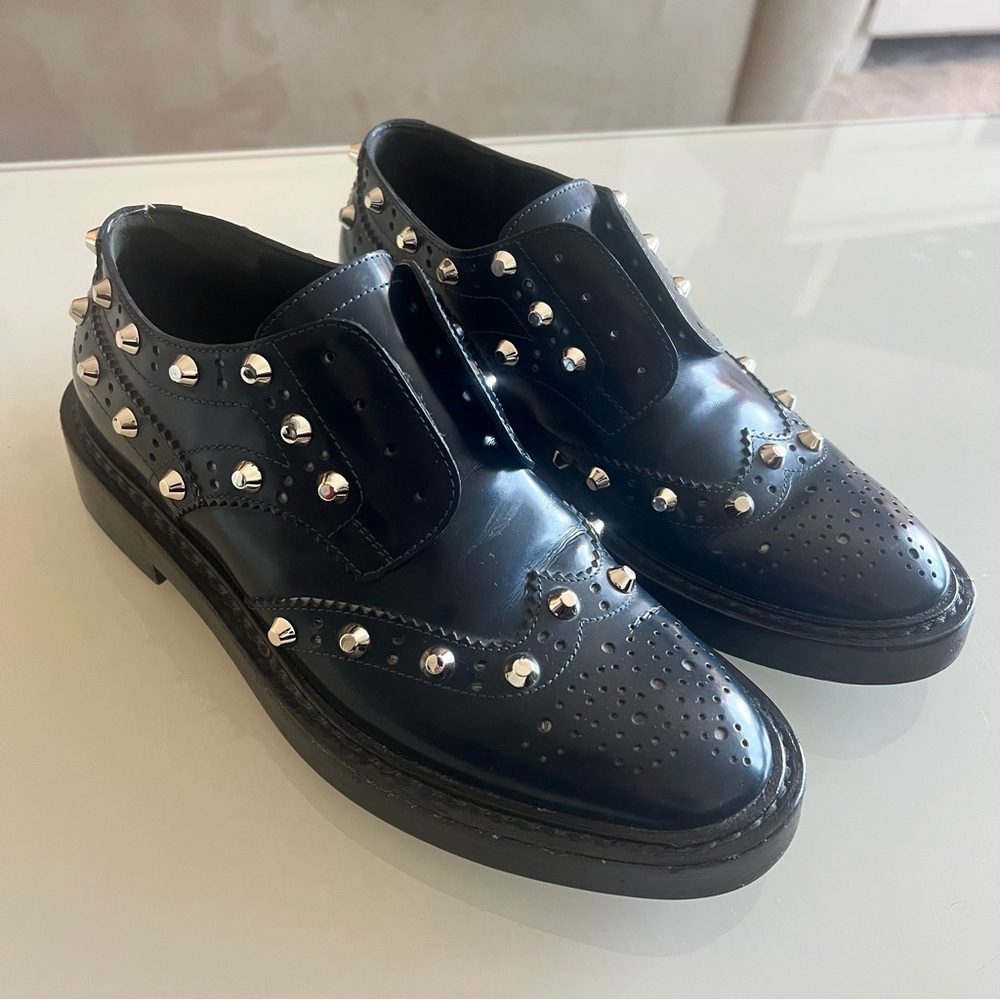 BALENCIAGA Studded Wingtip Platform Loafers Blue Leather Shoes - Picture 8 of 15